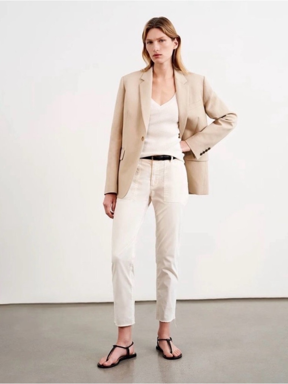 Nili Lotan Jenna Pant Eggshell White Cotton Crop Raw Hem Trouser Pants Size 12